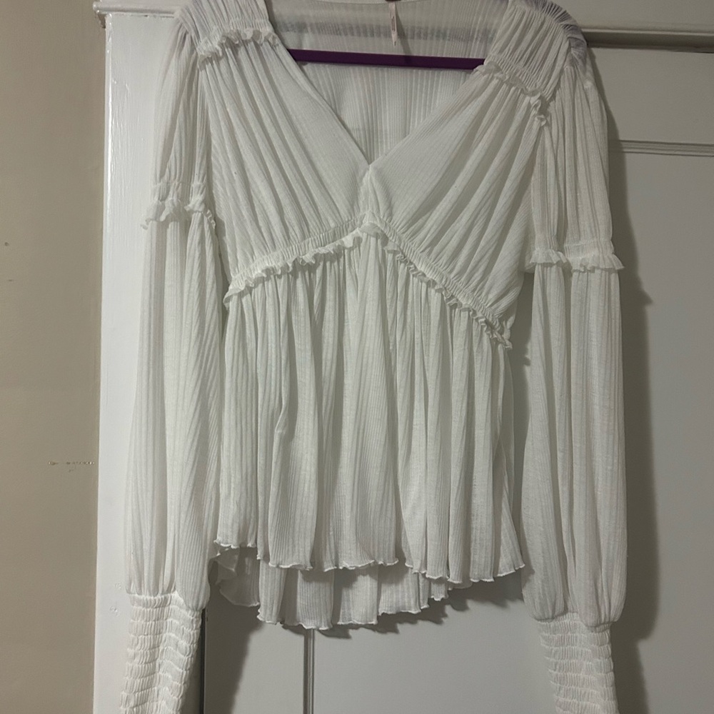 Free People White Pleated Blouse
